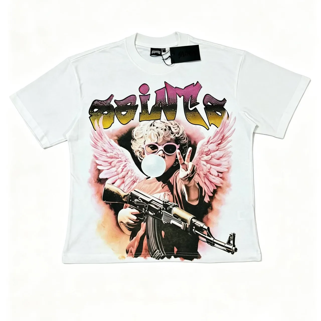 White Rhinestone Graphic Print Double-Sided Oversized T-Shirt 6