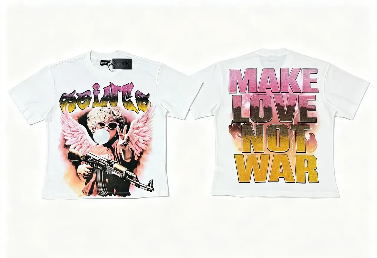 White Rhinestone Graphic Print Double-Sided Oversized T-Shirt 7