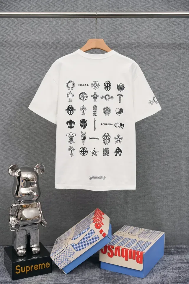 White Text-Printed Crewneck Short-Sleeve Embroidered T-Shirt 4