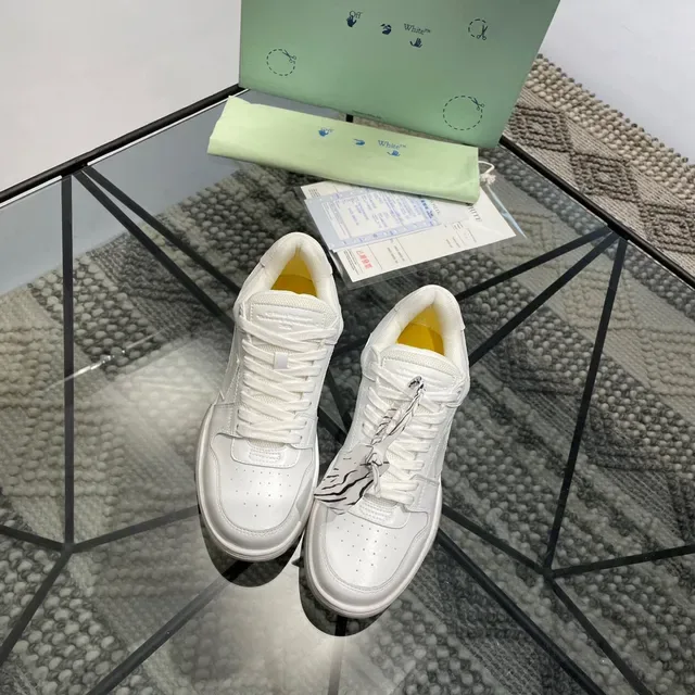 White Yellow Leather-Like Upper Geometric Stitched Side Panel Sneakers 7