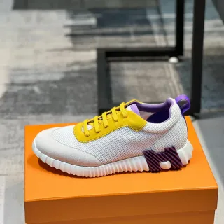 White Yellow Purple Color-Block Mesh and Suede Lifestyle Sneaker