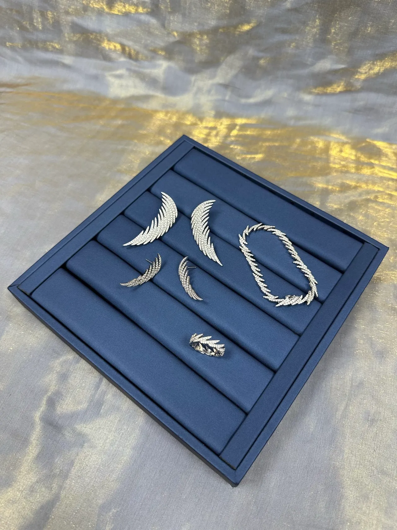 Wing-Shaped Pavé Crystal Silver-Toned Earrings 8