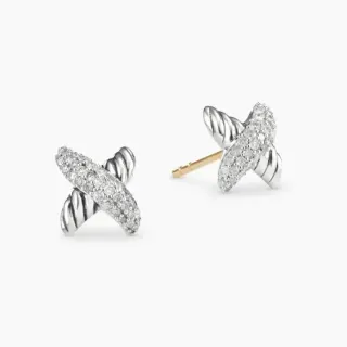 أقراط ستد بشكل X Pavé-Set شريط مخططة