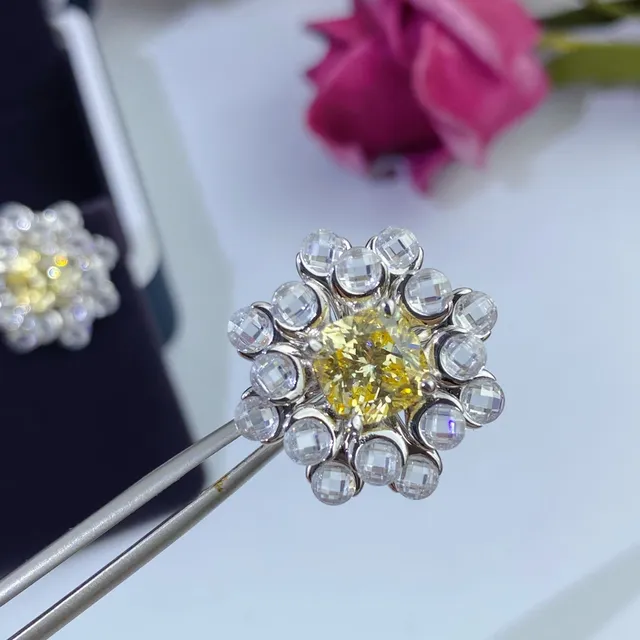 Yellow Silver Floral Cluster Crystal-Encrusted Earrings 7