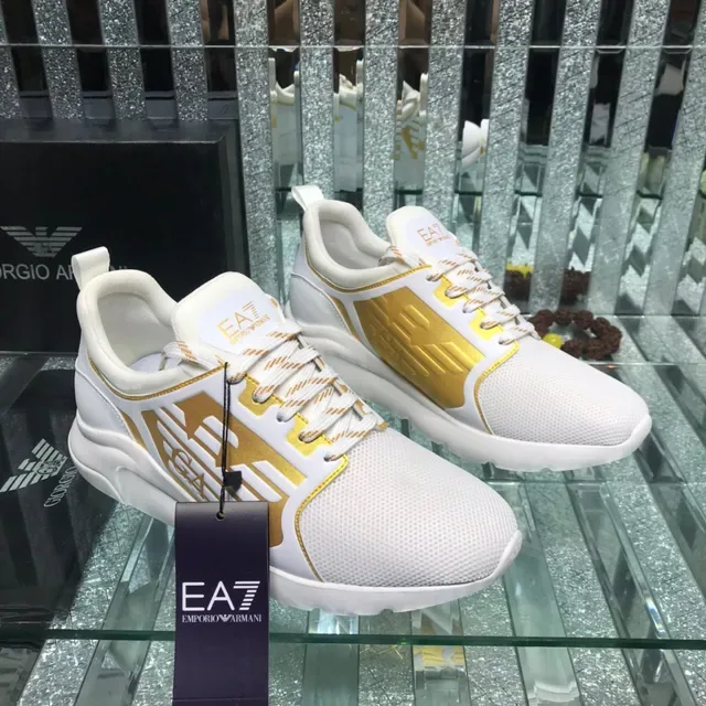 Giorgio Armani White Gold Mesh Upper Metallic Monogram Panel Lifestyle Sneakers 7