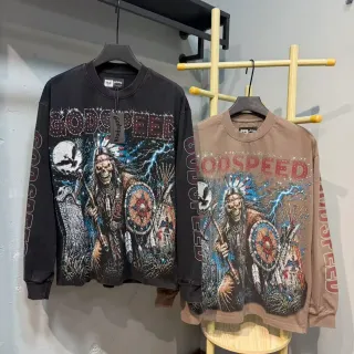 Godspeed Black Beige Graphic-Print Long-Sleeve T-Shirt