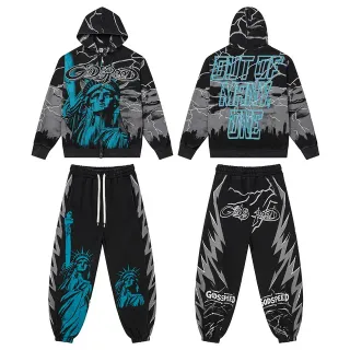 Godspeed Black Blue Graphic-Print Zip-Up Hoodie Tracksuit
