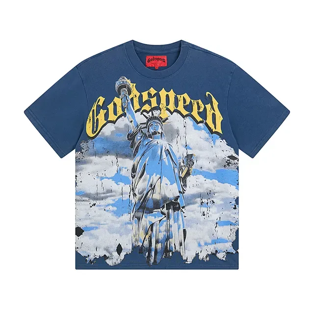 Camiseta Godspeed con estampado gráfico desgastado de la Estatua de la Libertad 3