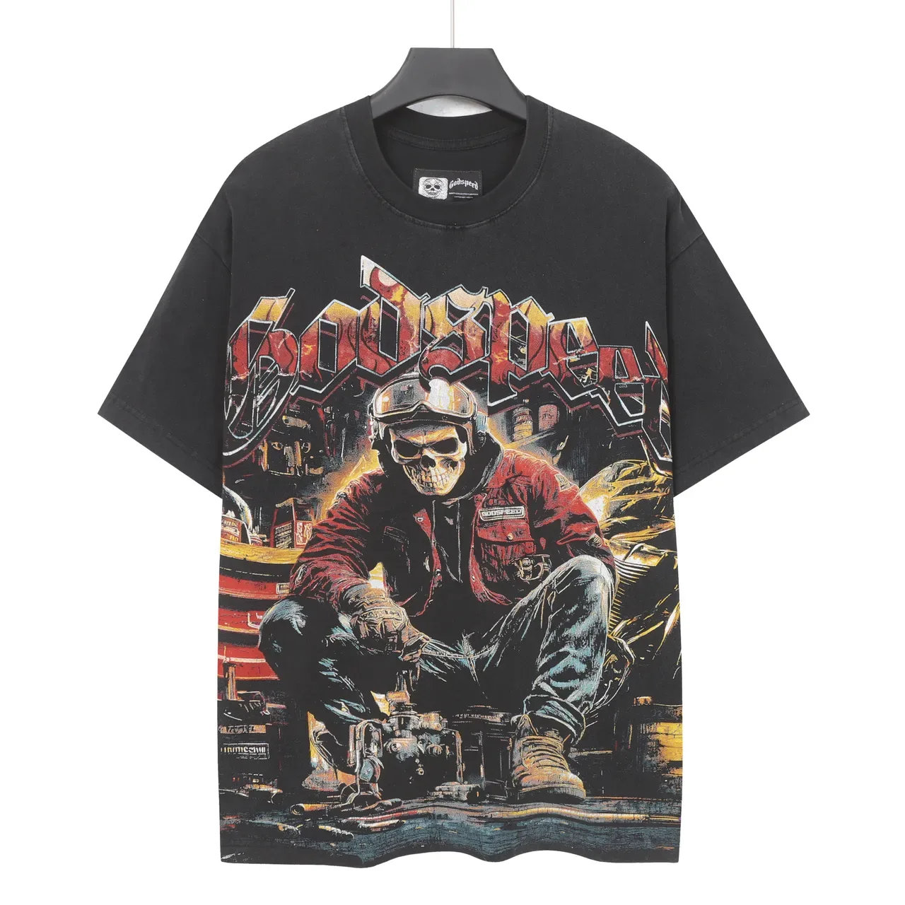 Godspeed Oversized Distressed Black Graphic T-Shirt 2
