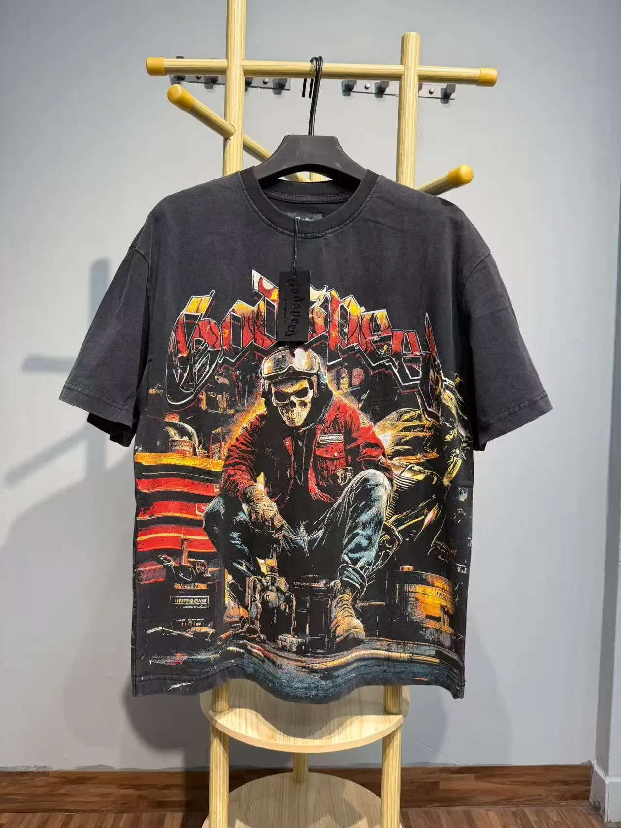 Godspeed Oversized Distressed Black Graphic T-Shirt 6