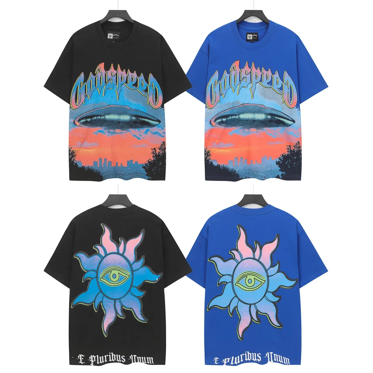 Camiseta Godspeed oversized azul con estampado gráfico de doble cara 4