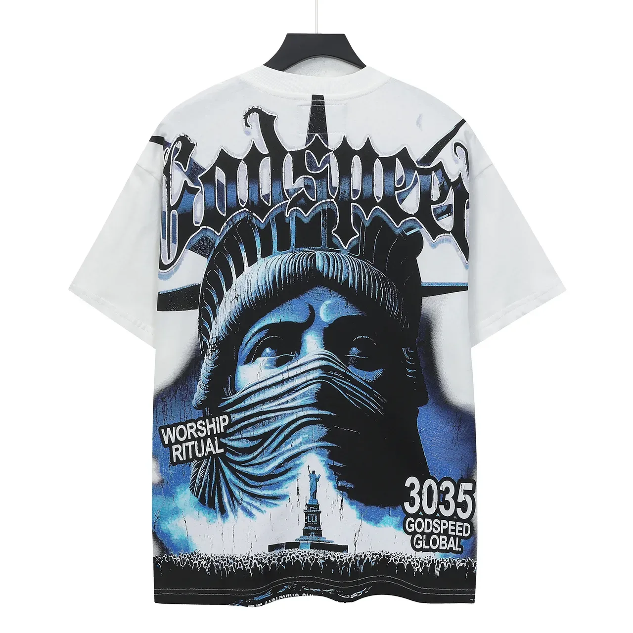 Camiseta gráfica Godspeed Ritual de Adoração Estátua da Liberdade 3