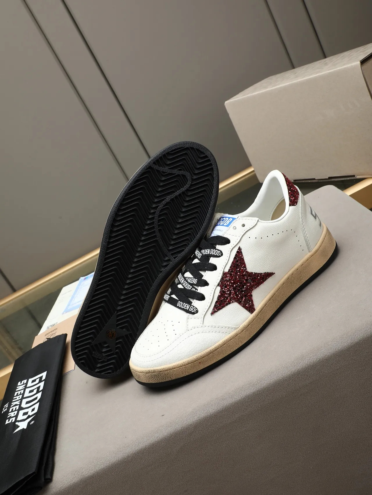 Golden Goose Ball Star Chaussures Lifestyle Blanc Rouge Paillettes Étoile 5