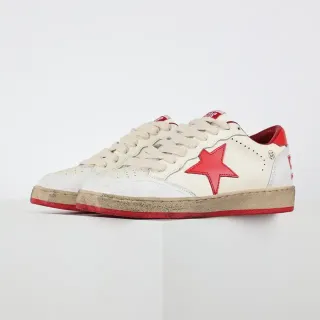 Golden Goose Tênis Lifestyle Bege Vermelho de Couro Perfurado Baixo