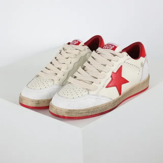 Golden Goose حذاء أسلوب حياة جلد مثقب بيجي أحمر منخفض 2
