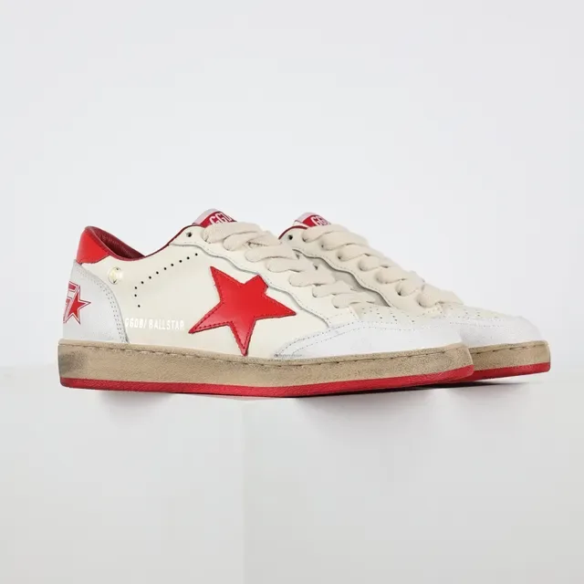 Golden Goose حذاء أسلوب حياة جلد مثقب بيجي أحمر منخفض 3