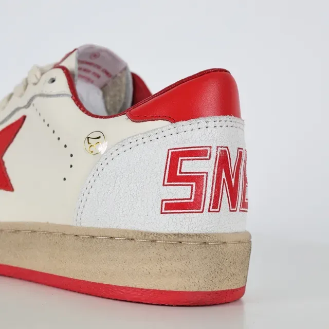 Golden Goose حذاء أسلوب حياة جلد مثقب بيجي أحمر منخفض 4
