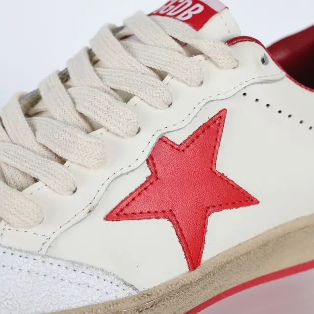 Golden Goose حذاء أسلوب حياة جلد مثقب بيجي أحمر منخفض 6