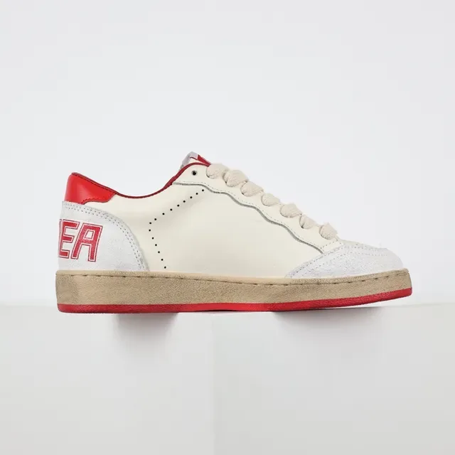 Golden Goose حذاء أسلوب حياة جلد مثقب بيجي أحمر منخفض 7