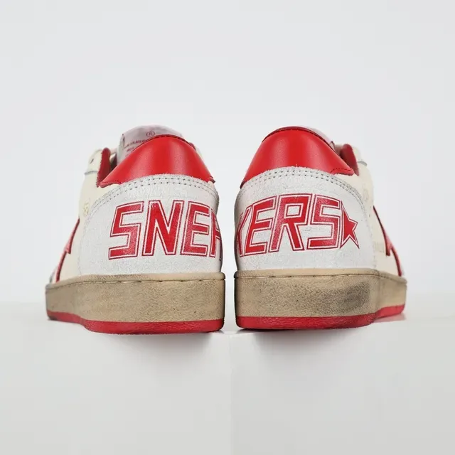 Golden Goose حذاء أسلوب حياة جلد مثقب بيجي أحمر منخفض 8