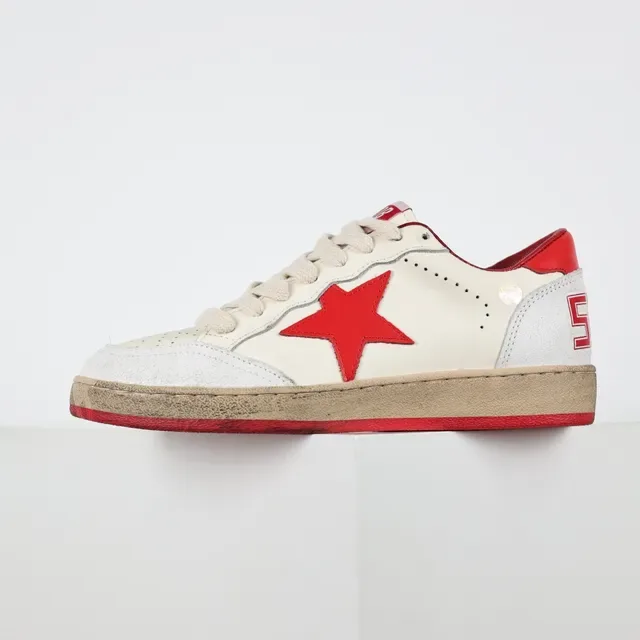 Golden Goose حذاء أسلوب حياة جلد مثقب بيجي أحمر منخفض 9