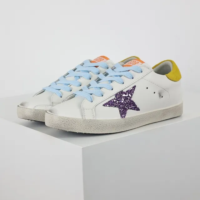 Golden Goose Superstar Sneakers Lifestyle Blanches Violettes Étoile Glitter 2