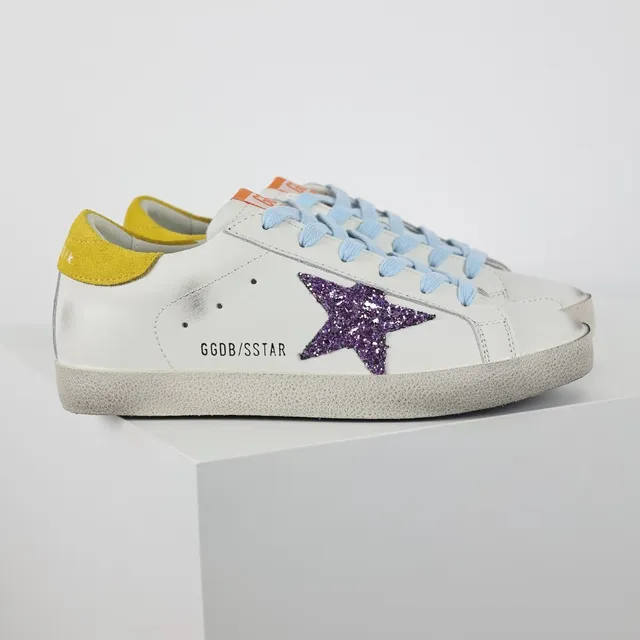 Golden Goose Superstar Sneakers Lifestyle Blanches Violettes Étoile Glitter 3
