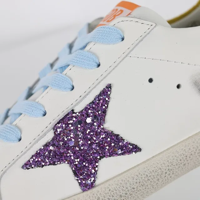 Golden Goose Superstar Sneakers Lifestyle Blanches Violettes Étoile Glitter 6