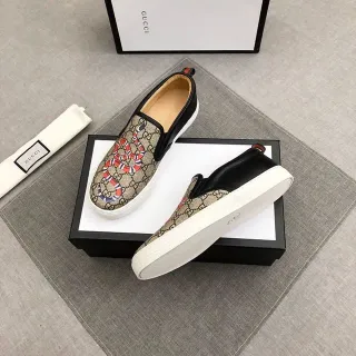 Gucci Ace 米色黑色 GG Monogram 帆布 皮革装饰 乐福鞋