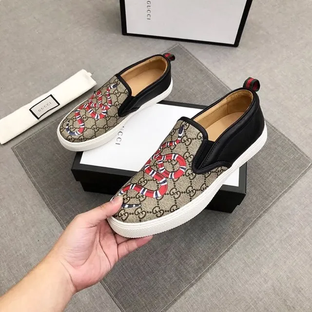 Gucci Ace Bege Preto GG Monogram Tela Borda de Couro Loafer 3