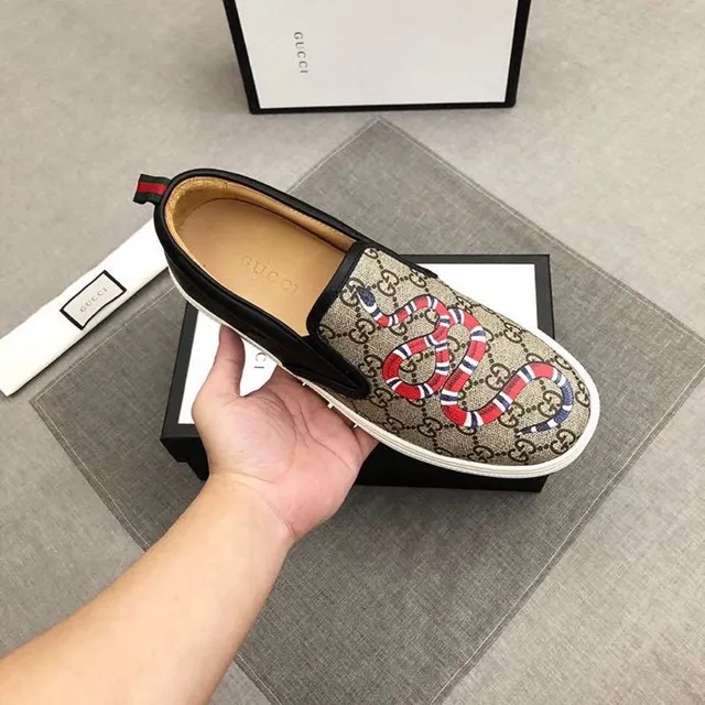 Gucci Ace Bege Preto GG Monogram Tela Borda de Couro Loafer 5
