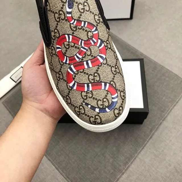 Gucci Ace Bege Preto GG Monogram Tela Borda de Couro Loafer 6