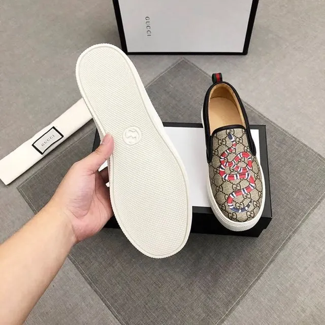 Gucci Ace Bege Preto GG Monogram Tela Borda de Couro Loafer 8