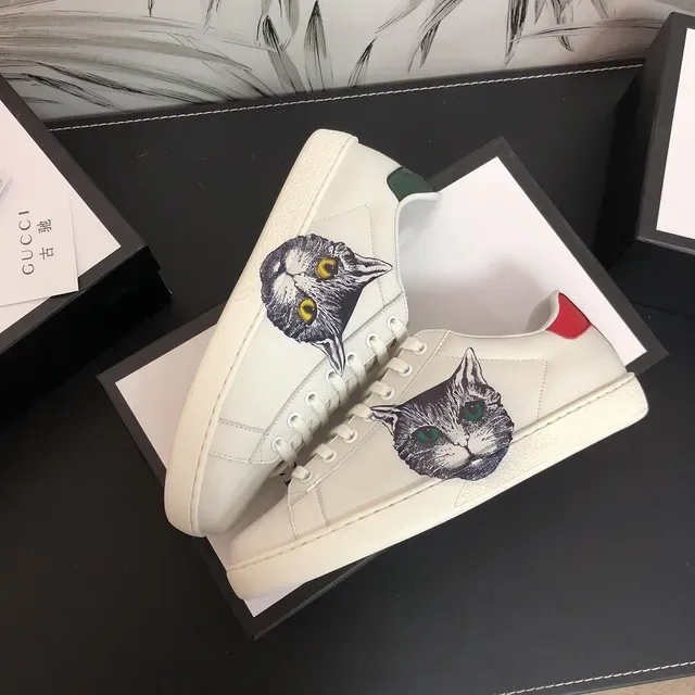 Gucci Ace Cat Print White Leather Lifestyle Sneakers 4