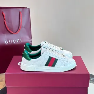 Gucci Ace GG Monogram Web Stripe 白色绿色红色生活方式运动鞋