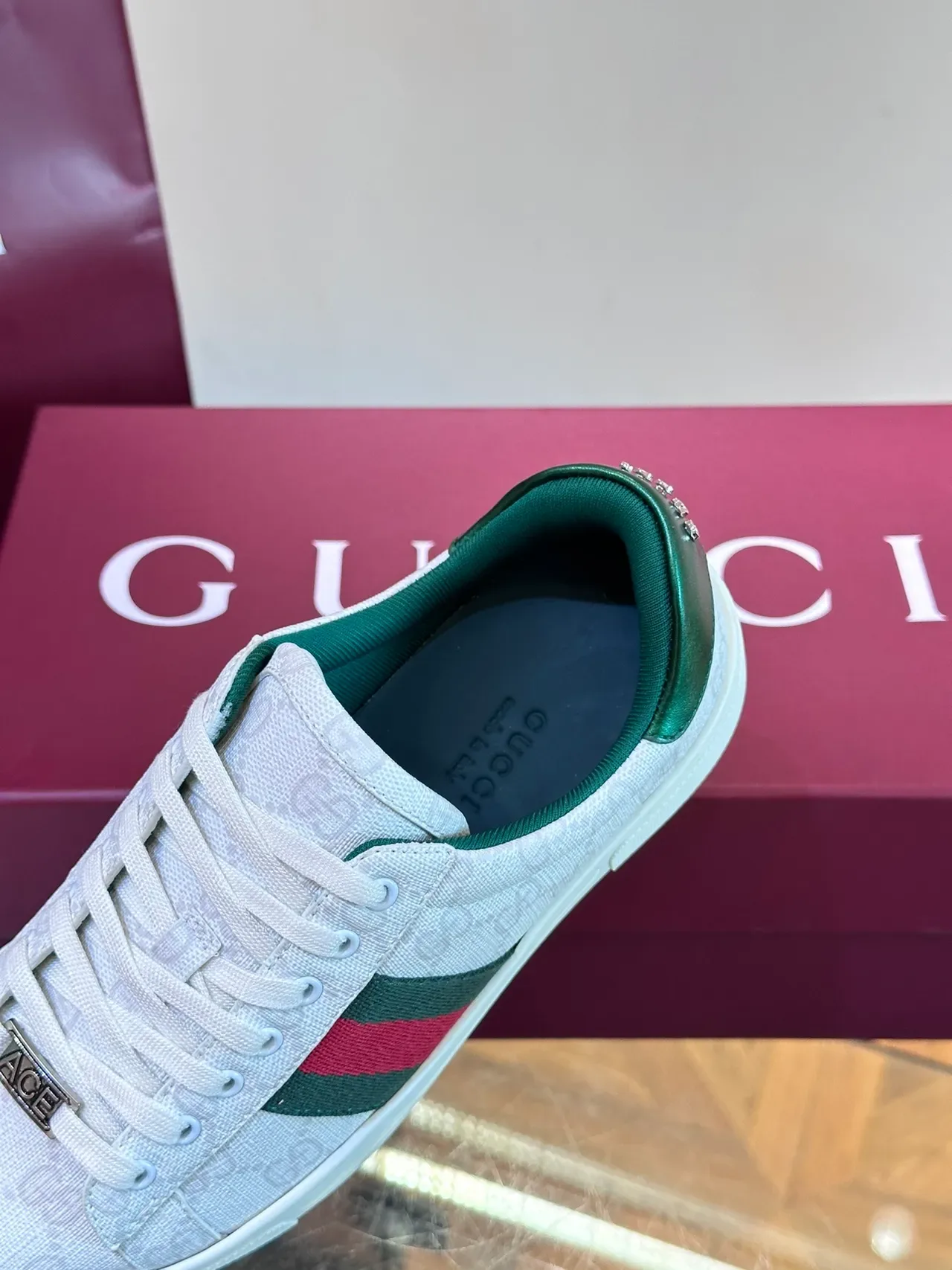 Gucci Ace GG Monogram Web Stripe White Green Red Lifestyle Sneakers 3