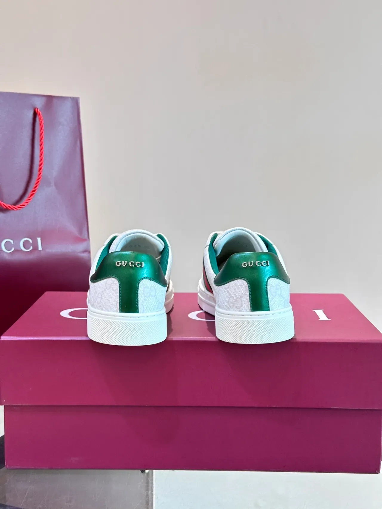 Gucci Ace GG Monogram Web Stripe White Green Red Lifestyle Sneakers 4