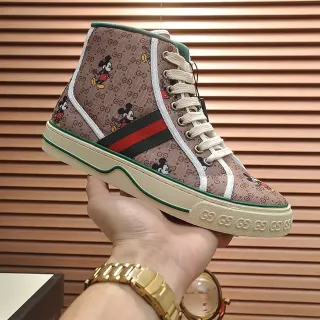 Gucci Ace Alto Beige Lona Mickey Mouse Motivo Lifestyle Sneakers