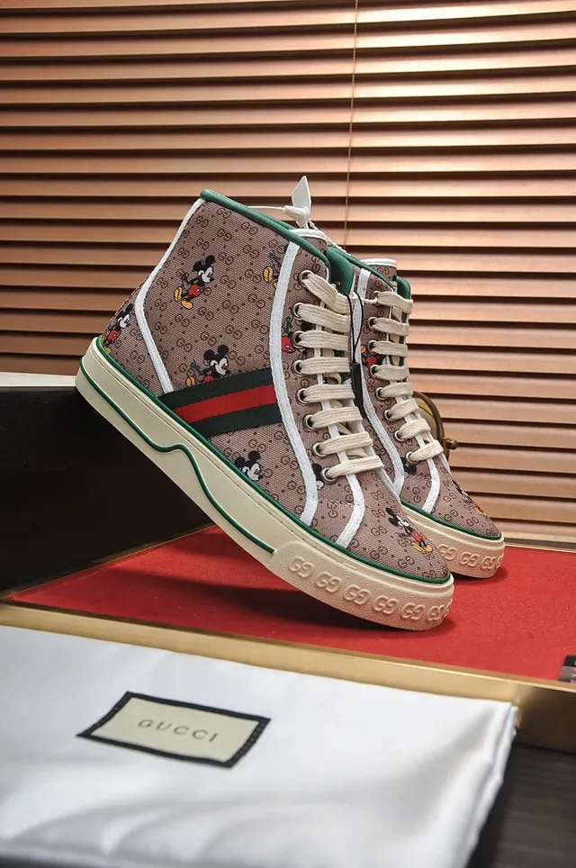 Gucci Ace High Beige Canvas Mickey Mouse Motif Lifestyle Sneakers 8
