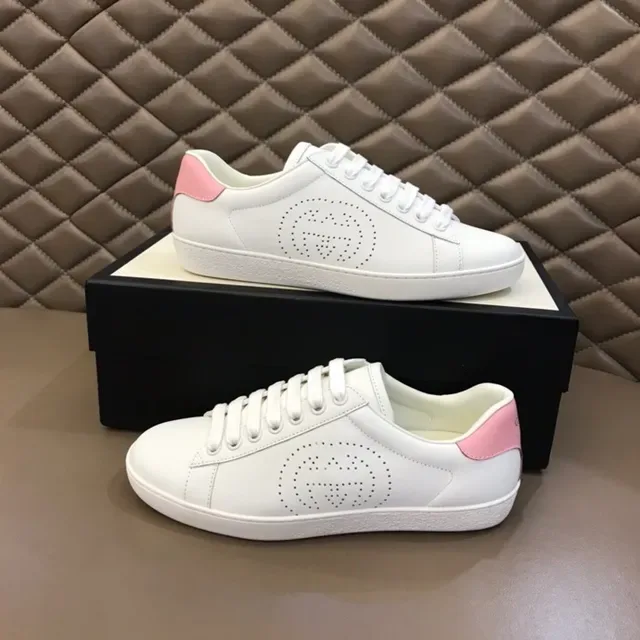 Gucci Ace Perfurado Logo Branco e Rosa Tênis Lifestyle 4
