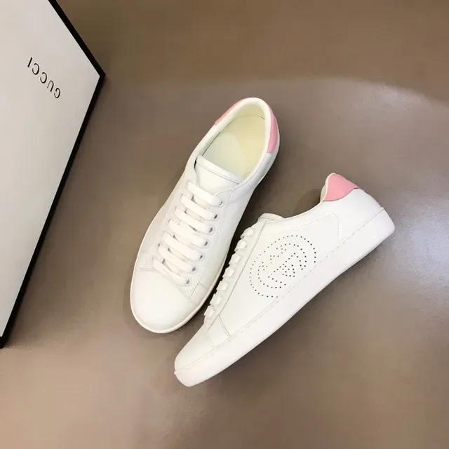 Gucci Ace Perfurado Logo Branco e Rosa Tênis Lifestyle 7