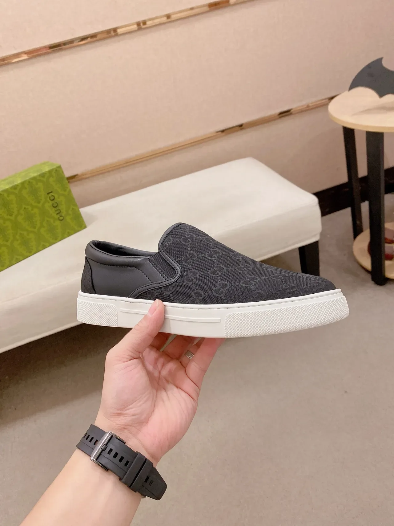 Gucci Ace Slip-On Black Monogram Canvas Lifestyle Sneakers 5