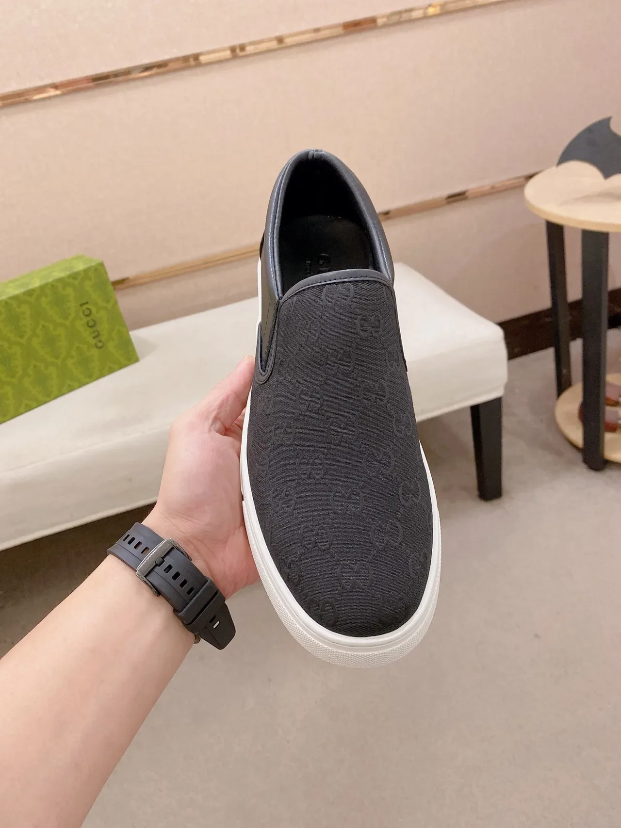 Gucci Ace Slip-On Black Monogram Canvas Lifestyle Sneakers 6
