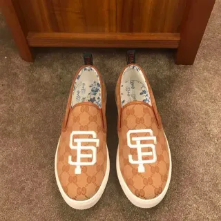 Gucci Ace Slip-On 棕白 GG Monogram 帆布 刺绣 SF Logo 樂福鞋