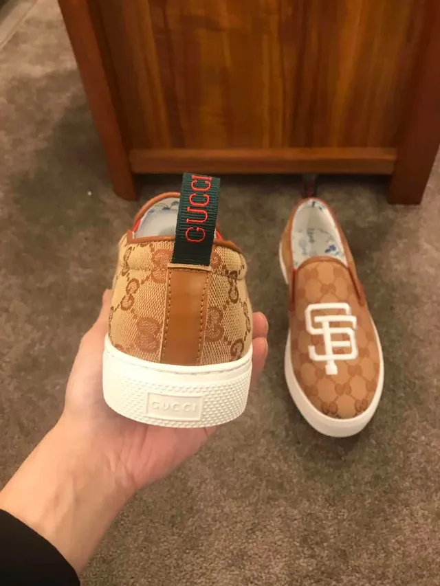 Gucci Ace Slip-On 棕白 GG Monogram 帆布 刺绣 SF Logo 樂福鞋 3