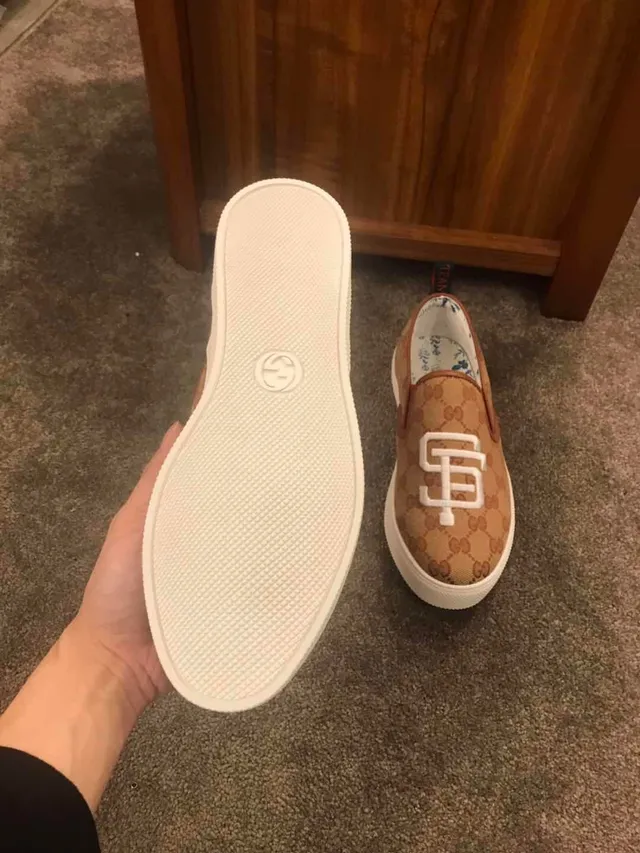 Gucci Ace Slip-On 棕白 GG Monogram 帆布 刺绣 SF Logo 樂福鞋 4