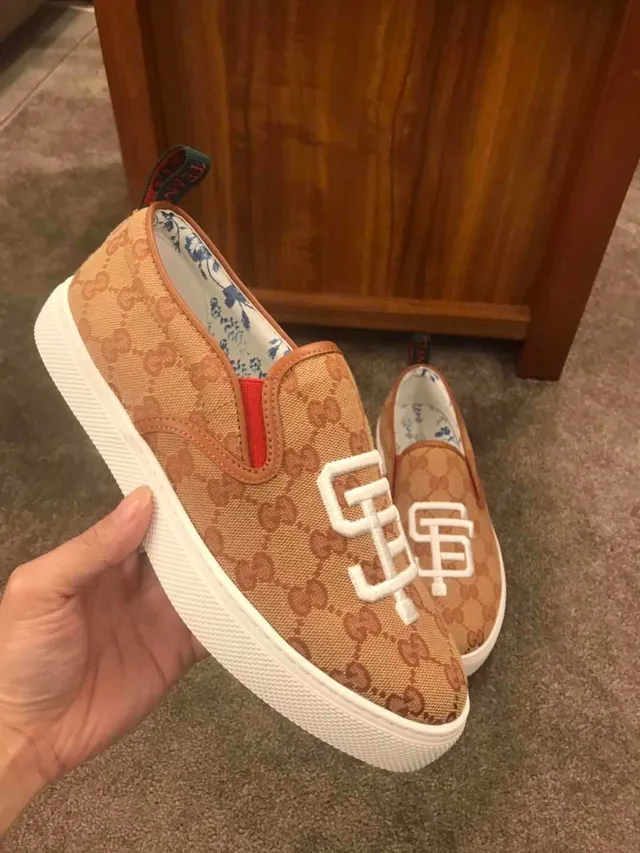 Gucci Ace Slip-On 棕白 GG Monogram 帆布 刺绣 SF Logo 樂福鞋 7