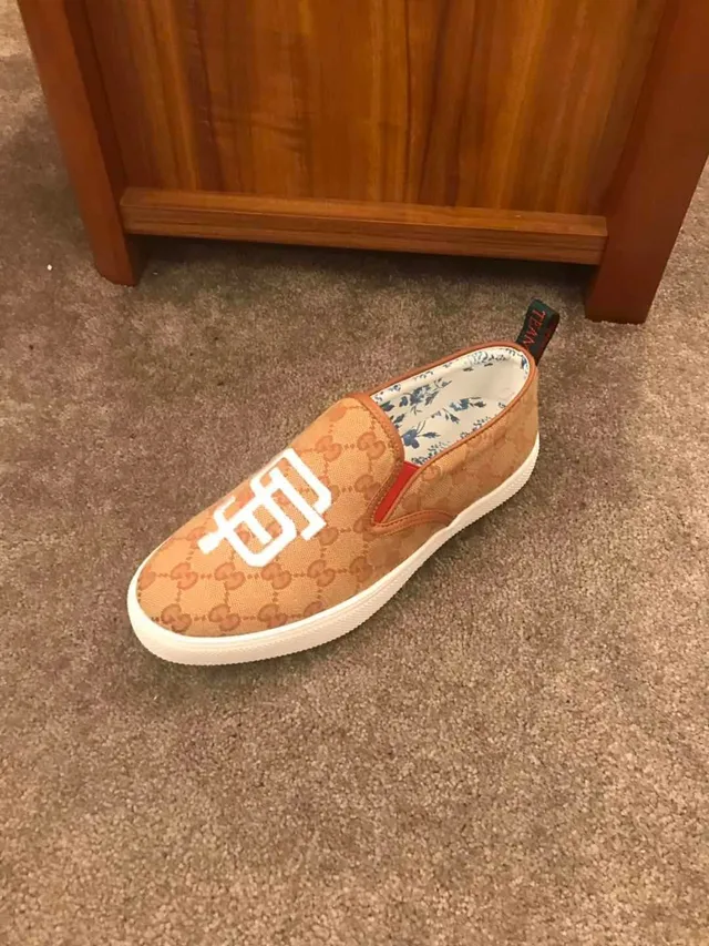 Gucci Ace Slip-On 棕白 GG Monogram 帆布 刺绣 SF Logo 樂福鞋 8