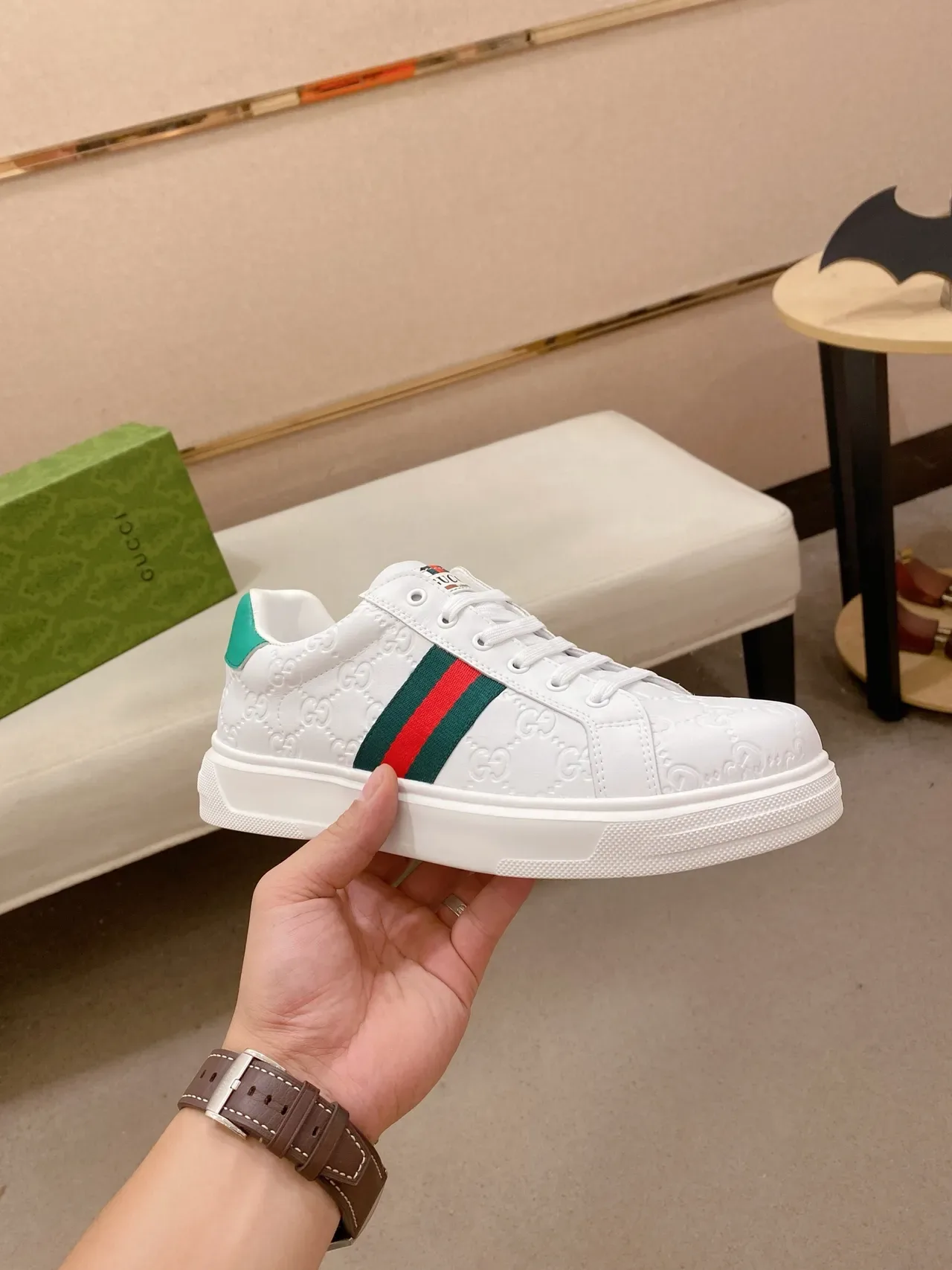 Gucci Ace 白绿红 Web 生活运动鞋 4