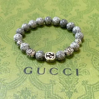 Gucci سوار خرز رمادي فضي مطاط خرز حجر منقط سوار